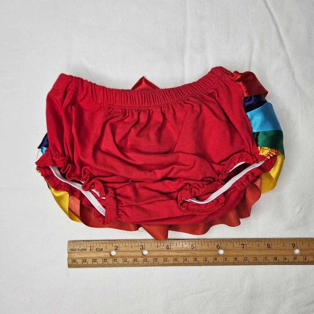 Rainbow Ruffle Baby Bloomers Diaper Cover Red Bow Smash Cake Photo Prop Medium‎